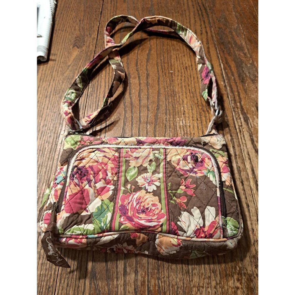 Vera Bradley Quilted Floral Purse Bag Brown Green Orange Pink Fixer Upper READ